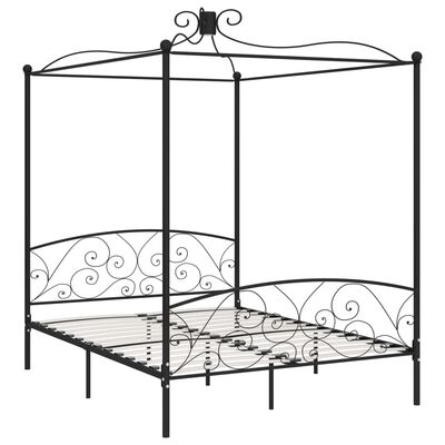 vidaXL Letto a Baldacchino Nero in Metallo 160x200 cm