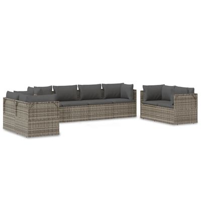 vidaXL Set Divani da Giardino 8 pz con Cuscini in Polyrattan Grigio