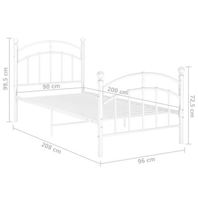 vidaXL Giroletto Bianco in Metallo 90x200 cm