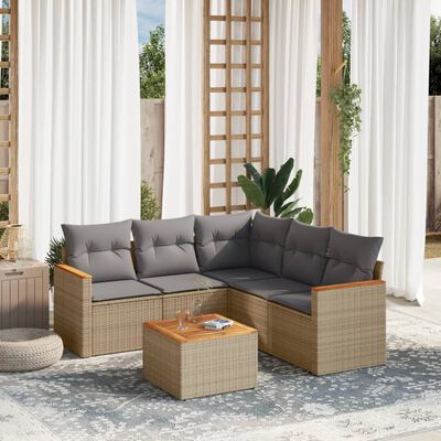 vidaXL Set Divano da Giardino 6 pz con Cuscini Beige Misto Polyrattan