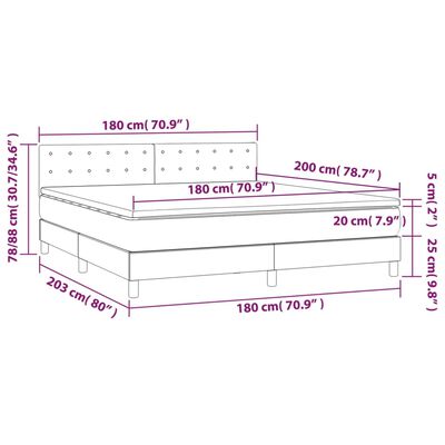 vidaXL Giroletto a Molle con Materasso Grigio Chiaro 180x200cm Velluto