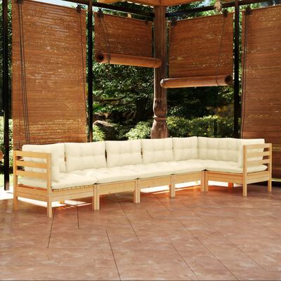 vidaXL Set Salotto da Giardino 6 pz con Cuscini Crema Legno di Pino