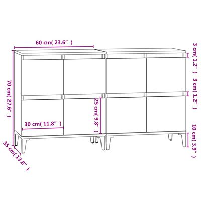 vidaXL Credenze 2pz Nere 60x35x70 cm in Legno Multistrato