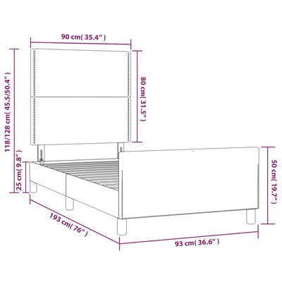 vidaXL Giroletto con Testiera Grigio Scuro 90x190 cm in Tessuto