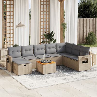 vidaXL Set Divano da Giardino 9 pz con Cuscini Beige Misto Polyrattan