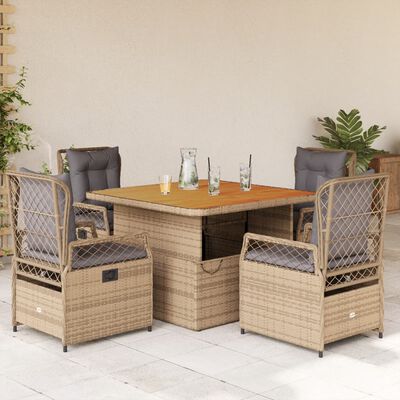 vidaXL Set da Pranzo da Giardino 5 pz con Cuscini Beige in Polyrattan