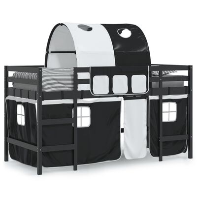 vidaXL Letto a Soppalco con Tunnel Bambini Bianco e Nero 90x200cm Pino