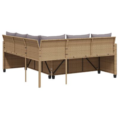 vidaXL Divano da Giardino con Tavolo e Cuscini a L Beige in Polyrattan