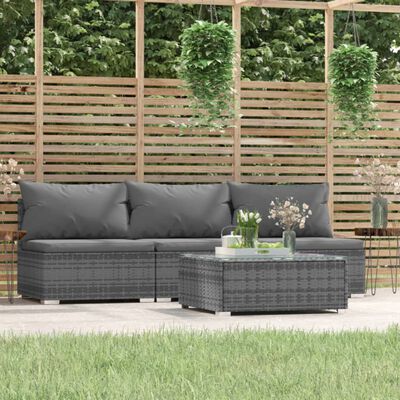 vidaXL Set Divani da Giardino 4 pz con Cuscini in Polyrattan Grigio