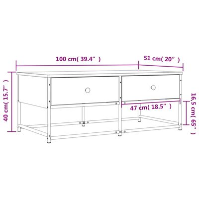 vidaXL Tavolino da Salotto Rovere Sonoma 100x51x40cm Legno Multistrato