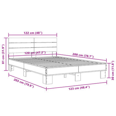 vidaXL Giroletto Grigio Sonoma 120x200 cm in Legno Multistrato Metallo