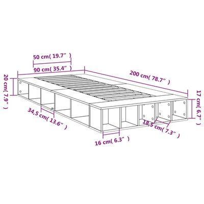 vidaXL Giroletto Rovere Fumo 90x200 cm in Legno Multistrato