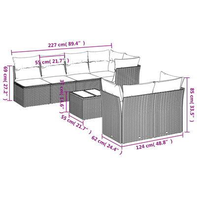 vidaXL Set Divano da Giardino 8pz con Cuscini Grigio Chiaro Polyrattan