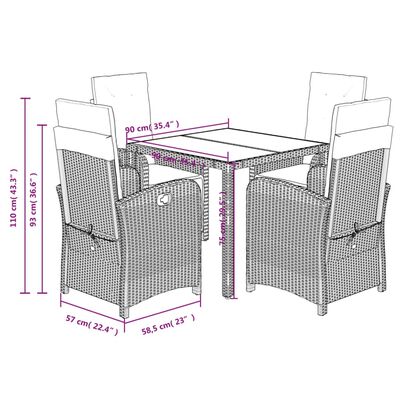 vidaXL Set da Pranzo da Giardino 5 pz Nero con Cuscini in Polyrattan