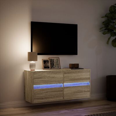 vidaXL Mobile TV a Parete con Luci LED Rovere Sonoma 100x31x45 cm