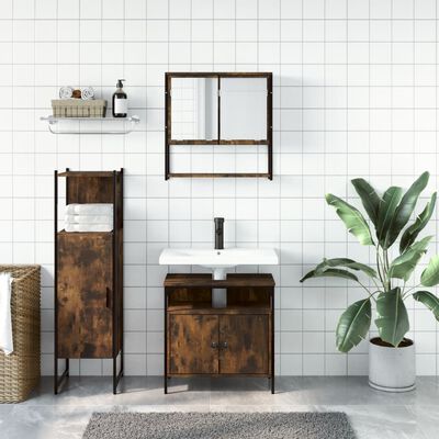 vidaXL Set Mobili da Bagno 3 pz Rovere Fumo in Legno Multistrato