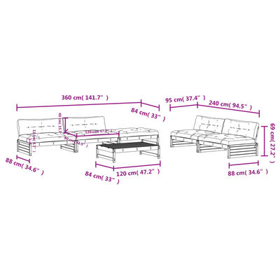 vidaXL Set Divani da Giardino 6 pz con Cuscini in Legno Massello