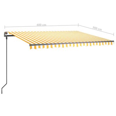 vidaXL Tenda da Sole Retrattile Manuale con Pali 4x3 m Gialla e Bianca