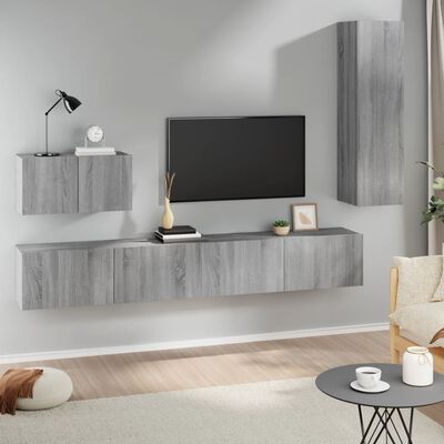 vidaXL Set di Mobili Porta TV 4 pz Grigio Sonoma in Legno Multistrato