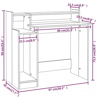 vidaXL Scrivania con LED Bianco Lucido 97x45x90cm in Legno Multistrato