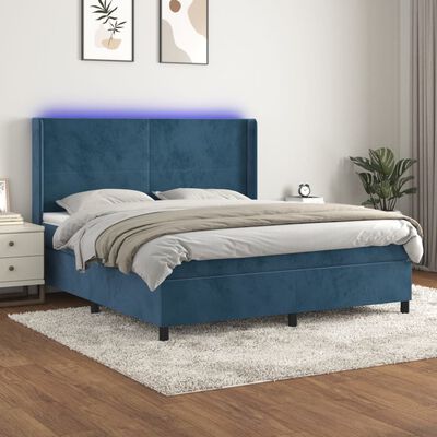 vidaXL Letto a Molle con Materasso e LED Blu Scuro 160x200 cm