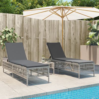 vidaXL Lettino Prendisole 2 pz con Cuscini Grigio Chiaro in Polyrattan