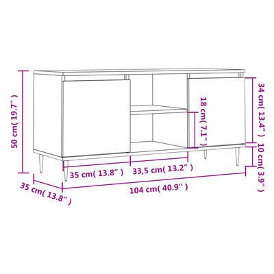 vidaXL Mobile Porta TV Bianco Lucido 104x35x50 cm in Legno Multistrato