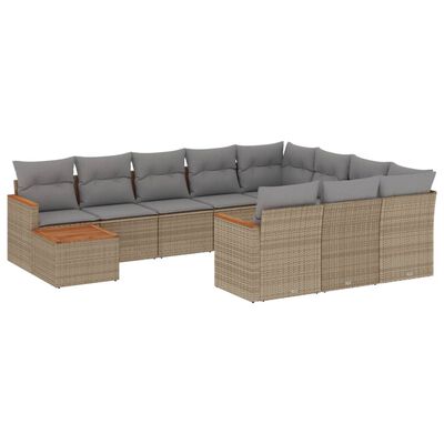 vidaXL Set Divano da Giardino 11 pz con Cuscini Beige Misto Polyrattan