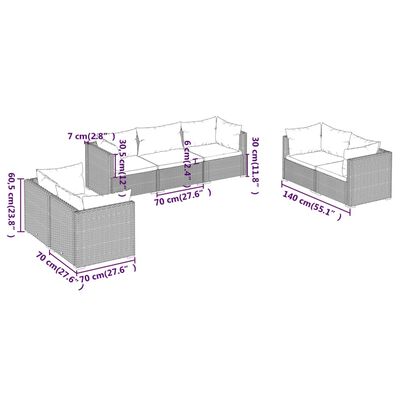 vidaXL Set Divani da Giardino 7 pz con Cuscini in Polyrattan Grigio