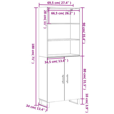 vidaXL Credenza Bianca 69,5x34x180 cm in Legno Multistrato