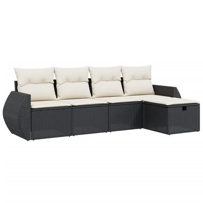 vidaXL Set Divani da Giardino 5 pz con Cuscini in Polyrattan Nero