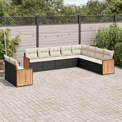 vidaXL Set Divani da Giardino 10pz con Cuscini in Polyrattan Nero