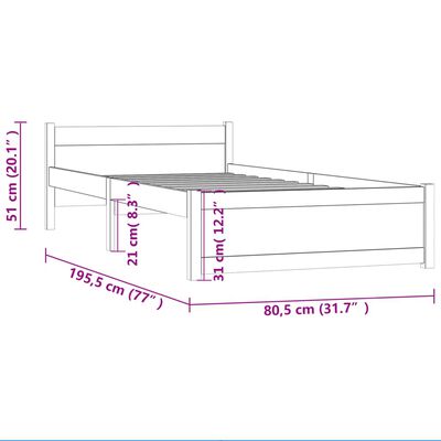 vidaXL Giroletto in Legno Massello Nero 75x190 cm Small Single