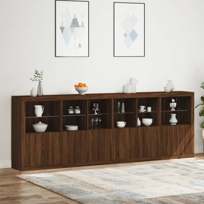 vidaXL Credenza con Luci LED Rovere Marrone 283x37x100 cm