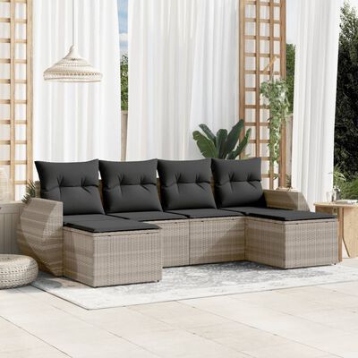 vidaXL Set Divano da Giardino 6pz con Cuscini Grigio Chiaro Polyrattan