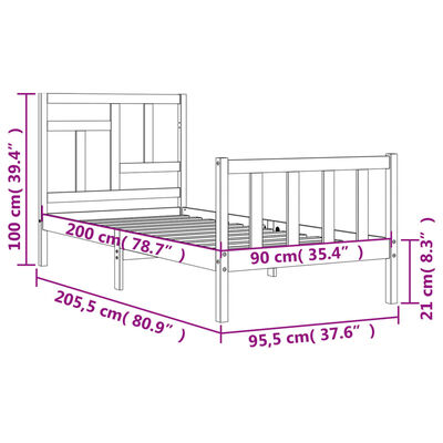 vidaXL Giroletto con Testiera 90x200 cm in Legno Massello