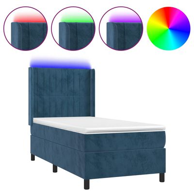 vidaXL Letto a Molle con Materasso e LED Blu Scuro 100x200 cm