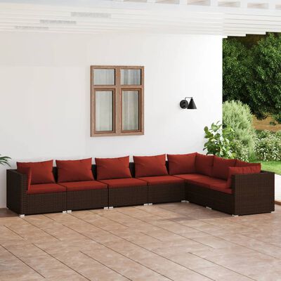 vidaXL Set Divani da Giardino 7 pz con Cuscini in Polyrattan Marrone