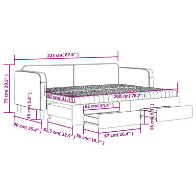 vidaXL Divano Letto Estraibile con Cassetti Tortora 80x200 cm Tessuto