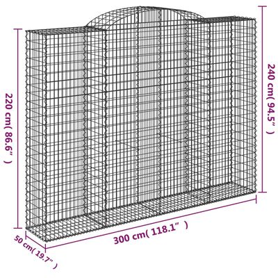 vidaXL Cesti Gabbioni ad Arco 4 pz 300x50x220/240 cm Ferro Zincato