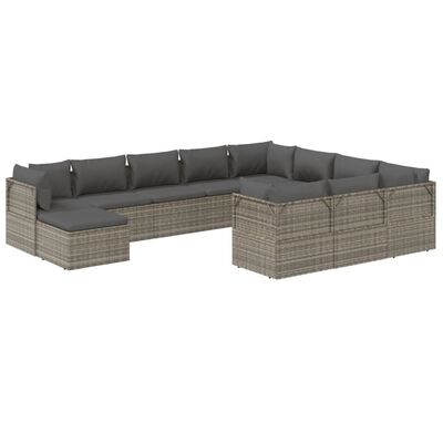 vidaXL Set Divani da Giardino 11 pz con Cuscini in Polyrattan Grigio