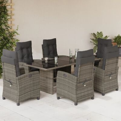 vidaXL Set da Pranzo da Giardino 7 pz con Cuscini in Polyrattan Grigio