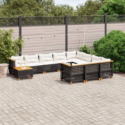 vidaXL Set Divani da Giardino 11 pz con Cuscini in Polyrattan Nero