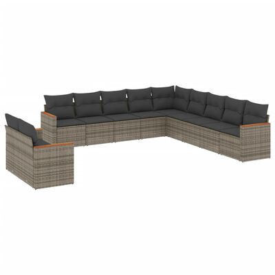 vidaXL Set Divani da Giardino 11 pz con Cuscini in Polyrattan Grigio