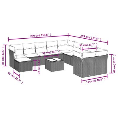 vidaXL Set Divano Giardino 12 pz con Cuscini Grigio Chiaro Polyrattan