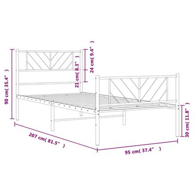 vidaXL Giroletto con Testiera e Pediera Metallo Bianco 90x200 cm