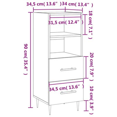 vidaXL Credenza Bianca 34,5x34x90 cm in Legno Multistrato