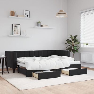 vidaXL Divano Letto Estraibile con Cassetti Nero 80x200 cm in Velluto