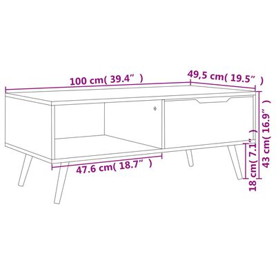 vidaXL Tavolino Salotto Rovere Sonoma 100x49,5x43 cm Legno Multistrato