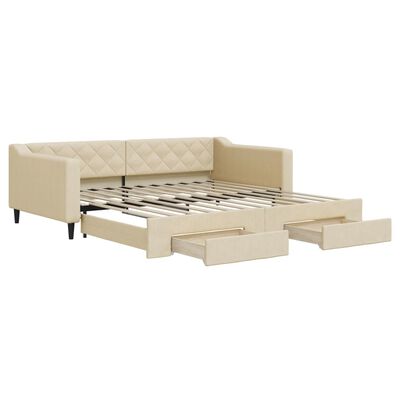 vidaXL Divano Letto Estraibile con Cassetti Crema 100x200cm in Tessuto